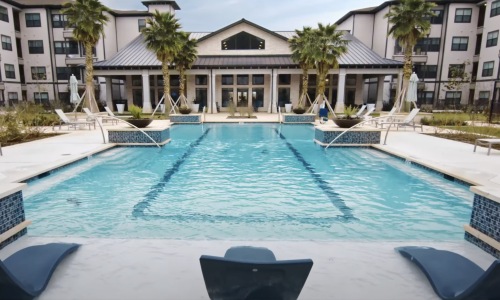 a swimming pool in a courtyard